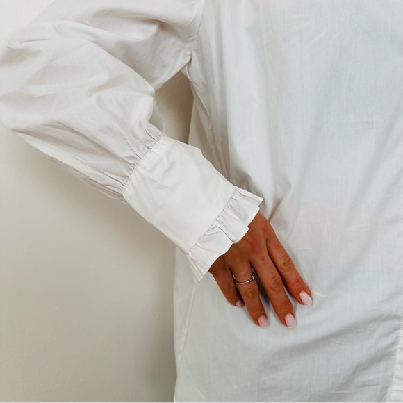 New Mazik Elegant Blouse Button down Shirt Trim Lantern Sleeve Poplin - Picture 5 of 11